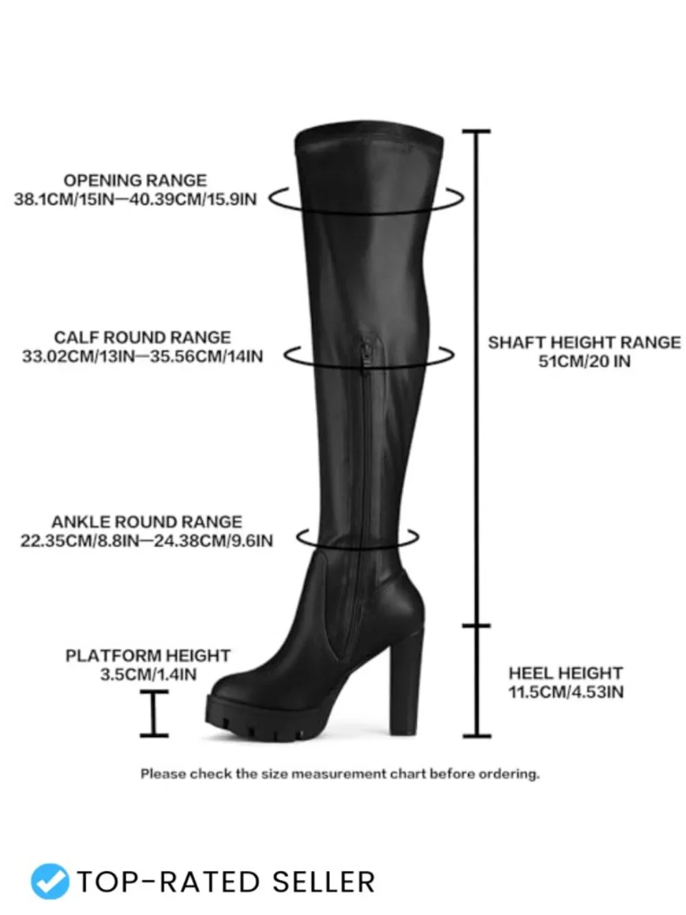 Faux Leather Platform Chunky Heel Over Knee Boots Round Toe Zip